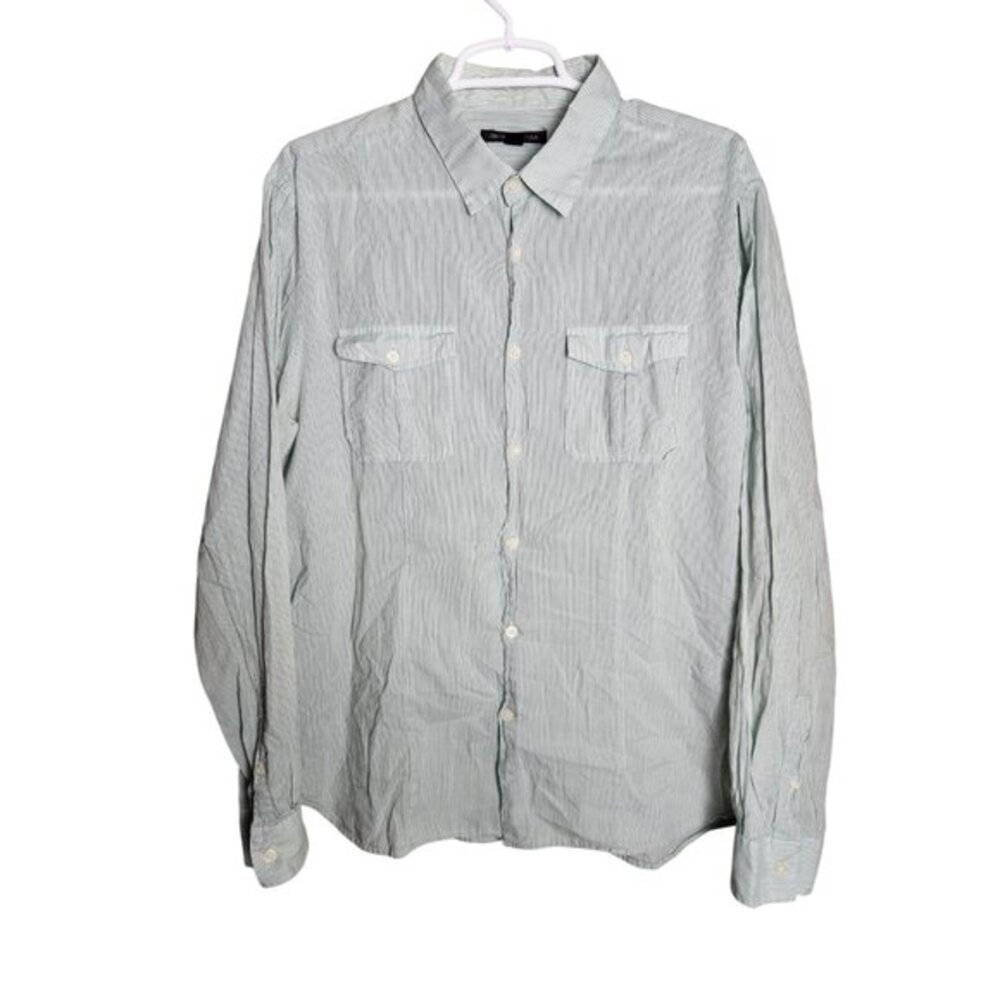 John Varvatos USA Shirt Mens Large Long Sleeve Button Up Striped Blue Cotton